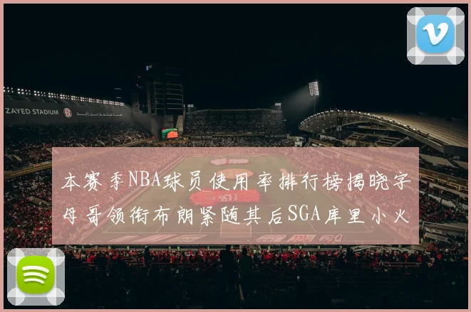 本赛季NBA球员使用率排行榜揭晓字母哥领衔布朗紧随其后SGA库里小火车紧追不舍